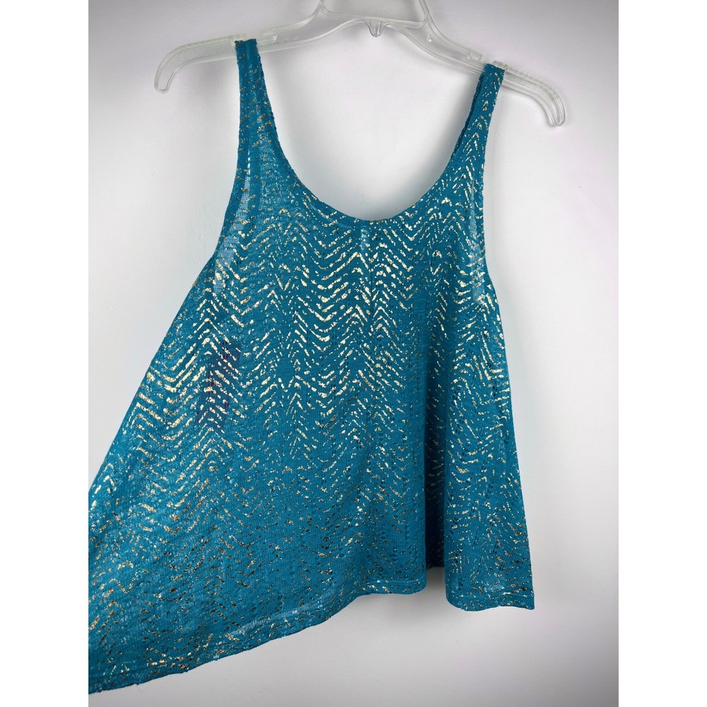 Y2K McBling Turquoise Gold Metallic Crochet Tank Top Boho Festival Beach - Picture 6 of 8